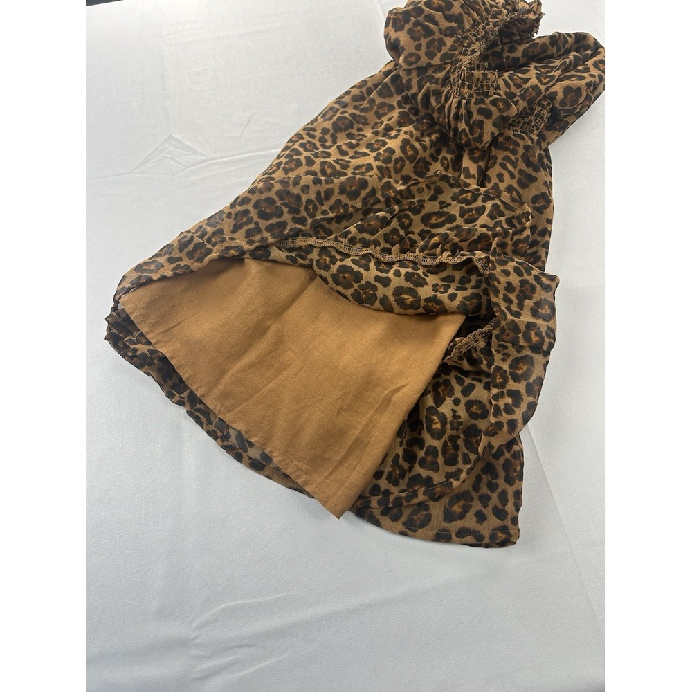 Old Navy Leopard Print Peasant Dress Women's L Smocked Empire Boho Midi - Picture 7 of 9